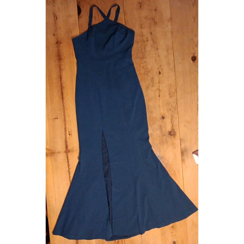 Dress the Population Brianna Women S Halter Mermaid Dress Blue Formal Prom NWOT - Picture 4 of 7